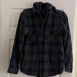 Rip Curl Dark Plaid Hooded Shirt Jacket size small